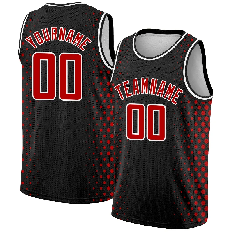 Custom Black Red-White Halftone Authentic City Edition Basketball Jersey