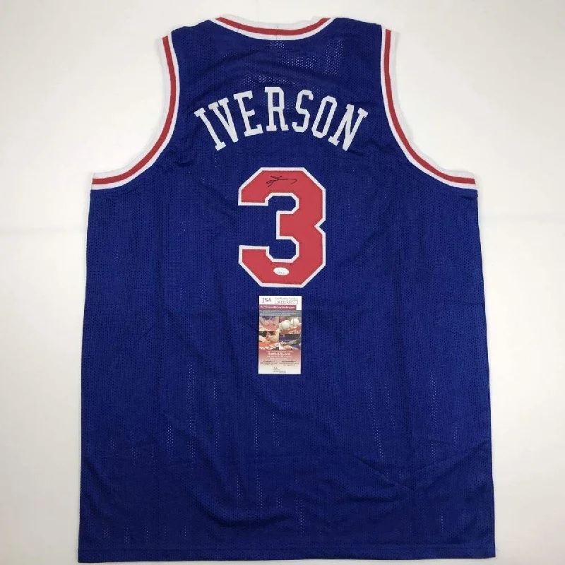 Autographed/Signed Allen Iverson Philadelphia Blue Basketball Jersey JSA COA