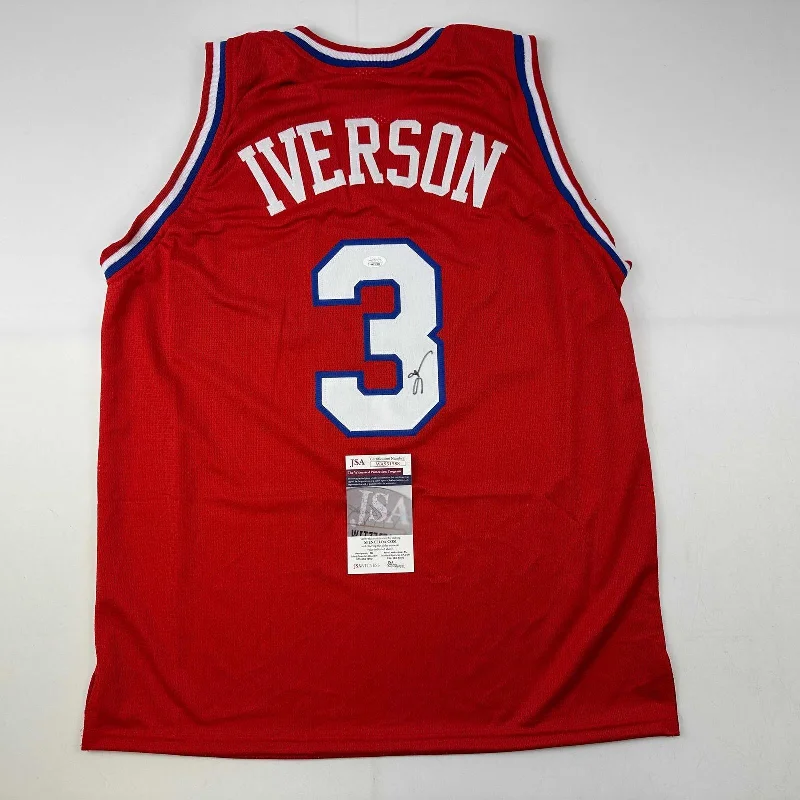 Autographed/Signed Allen Iverson Philadelphia Red Basketball Jersey JSA COA