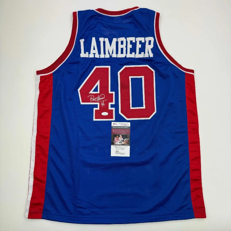 Autographed/Signed Bill Laimbeer Detroit Blue Basketball Jersey JSA COA