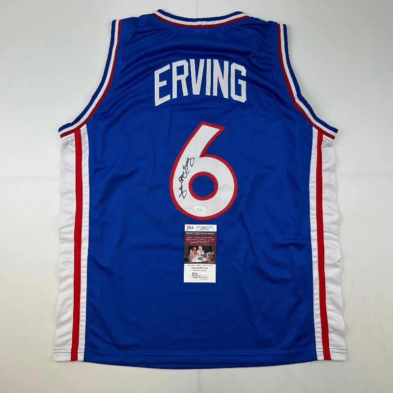 Autographed/Signed Julius Erving Dr. J Philadelphia Blue Jersey JSA COA