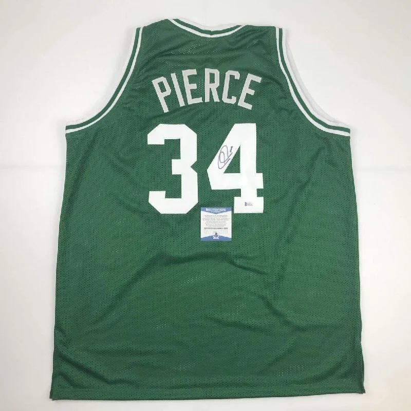 Autographed/Signed Paul Pierce Boston Green Basketball Jersey Beckett BAS COA