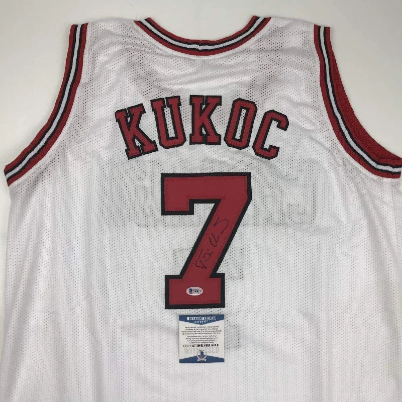 Autographed/Signed Toni Kukoc Chicago White Basketball Jersey Beckett BAS COA