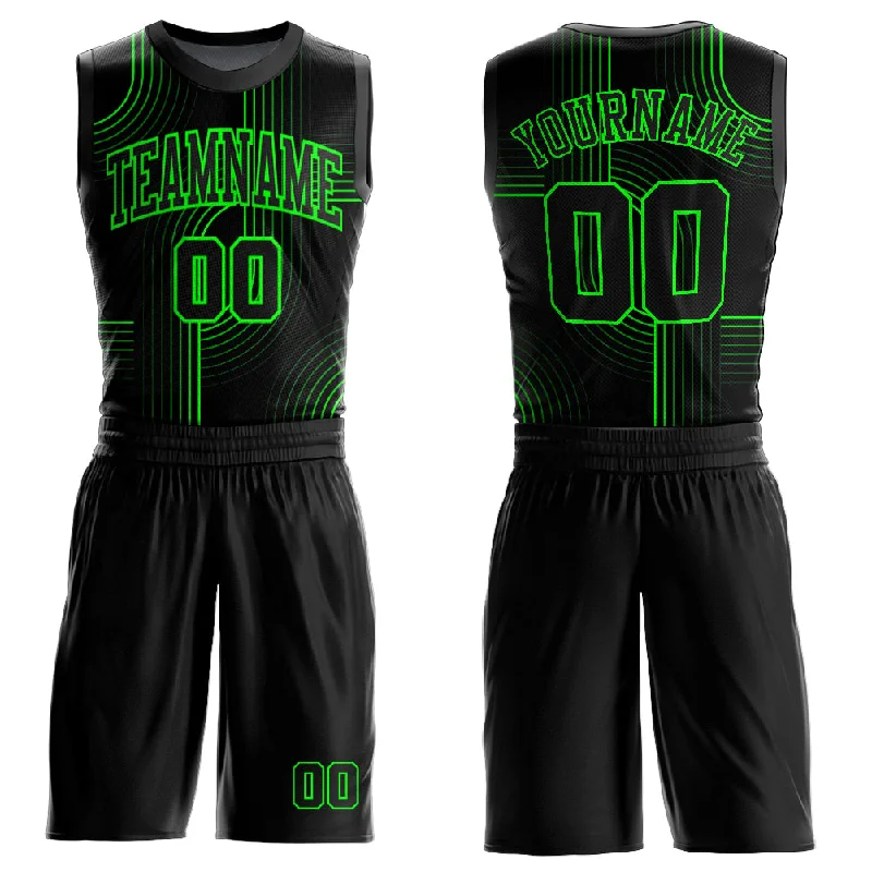 Custom Black Aurora Green Tracks Round Neck Sublimation Basketball Suit Jersey