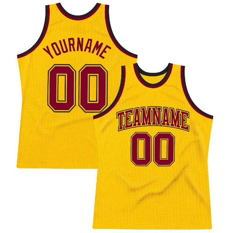 Custom Gold Maroon-Black Authentic Throwback Basketball Jersey