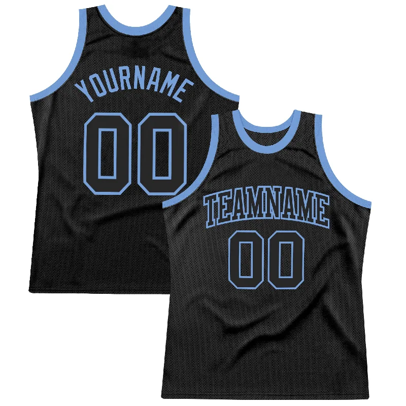 Custom Black Black-Light Blue Authentic Throwback Basketball Jersey