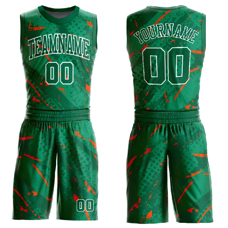 Custom Green Orange-White Bright Lines Round Neck Sublimation Basketball Suit Jersey