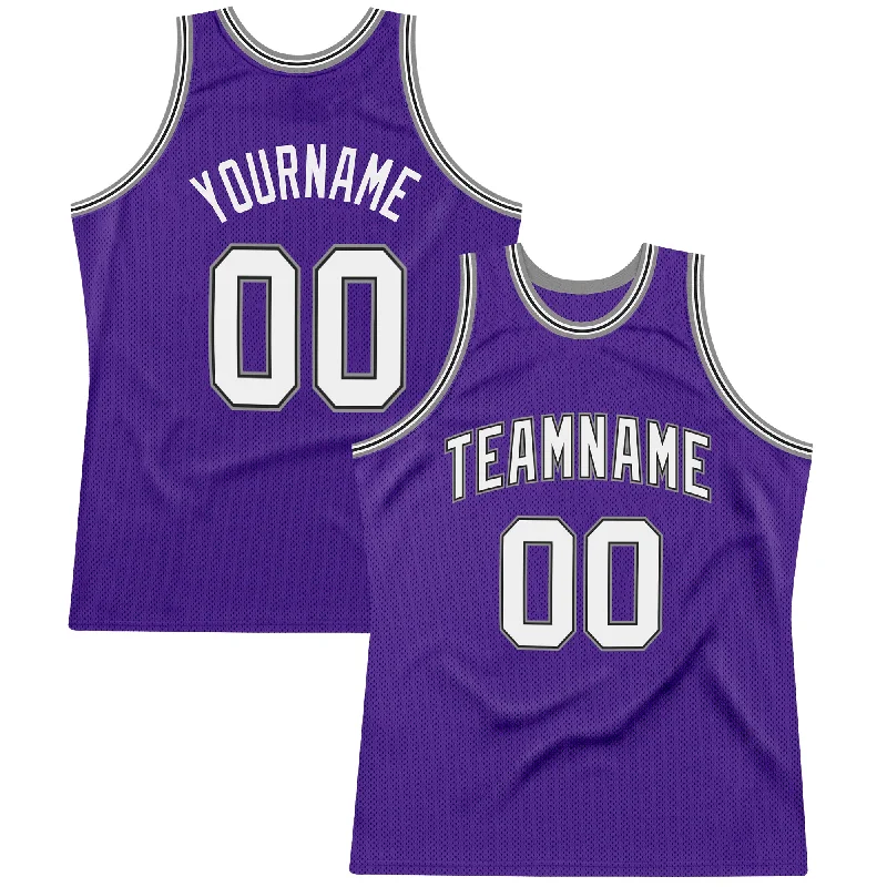 Custom Purple White-Gray Authentic Throwback Basketball Jersey