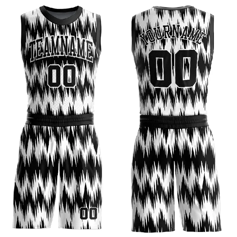 Custom Black White Round Neck Sublimation Basketball Suit Jersey