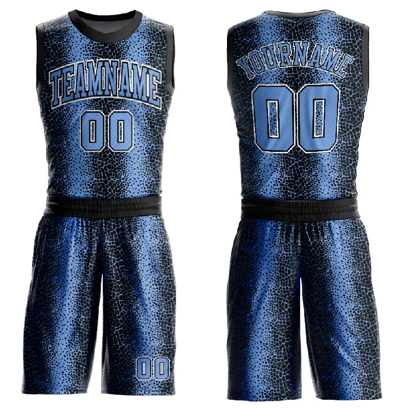 Custom Black Light Blue-White Animal Fur Print Round Neck Sublimation Basketball Suit Jersey