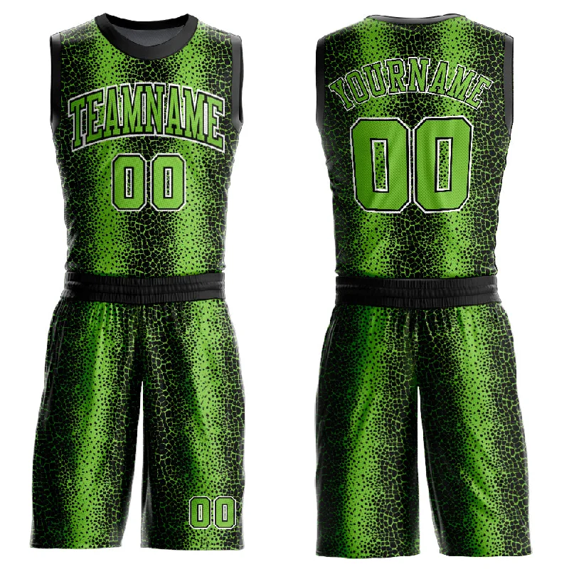 Custom Black Neon Green-White Animal Fur Print Round Neck Sublimation Basketball Suit Jersey