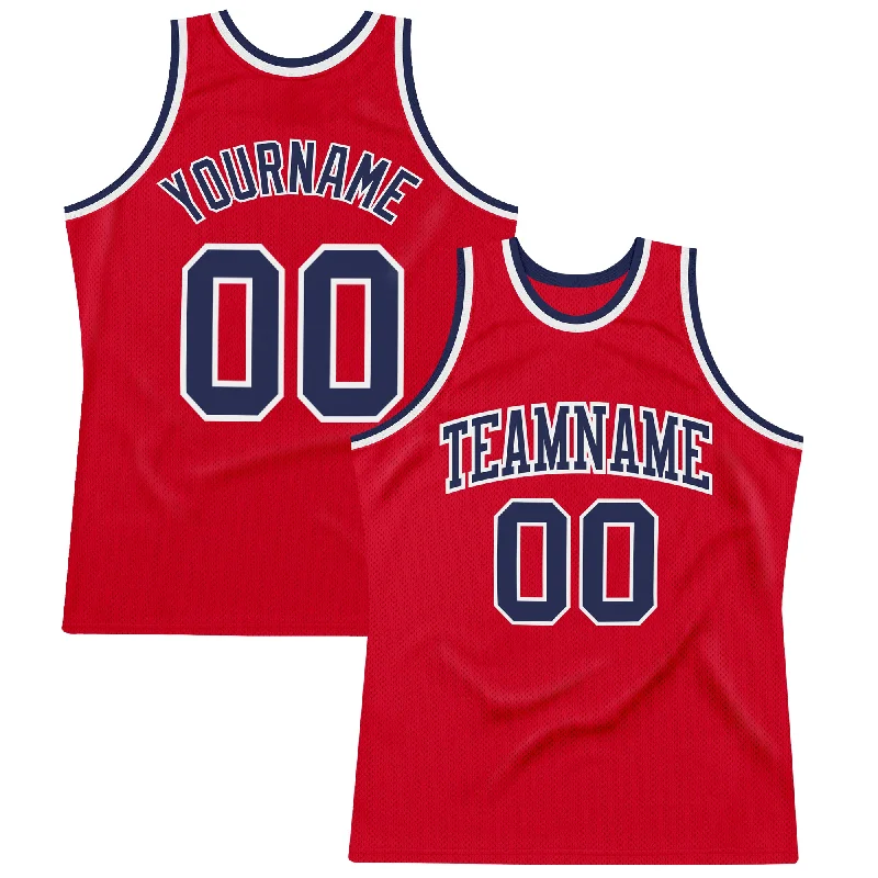 Custom Red Navy-White Authentic Throwback Basketball Jersey