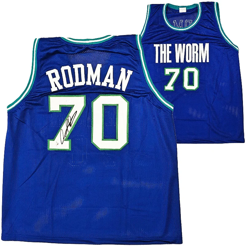 Dallas Mavericks Dennis Rodman Autographed Blue Jersey JSA Stock #215729