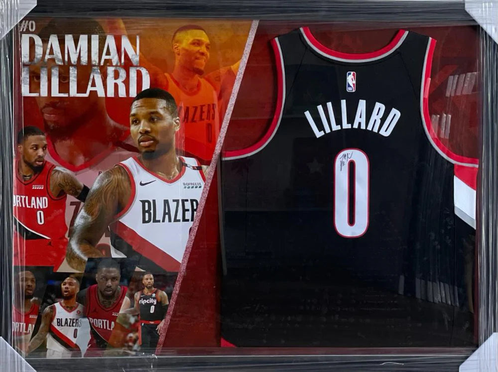 BASKETBALL-Damian Lillard Hand Signed Jersey Framed