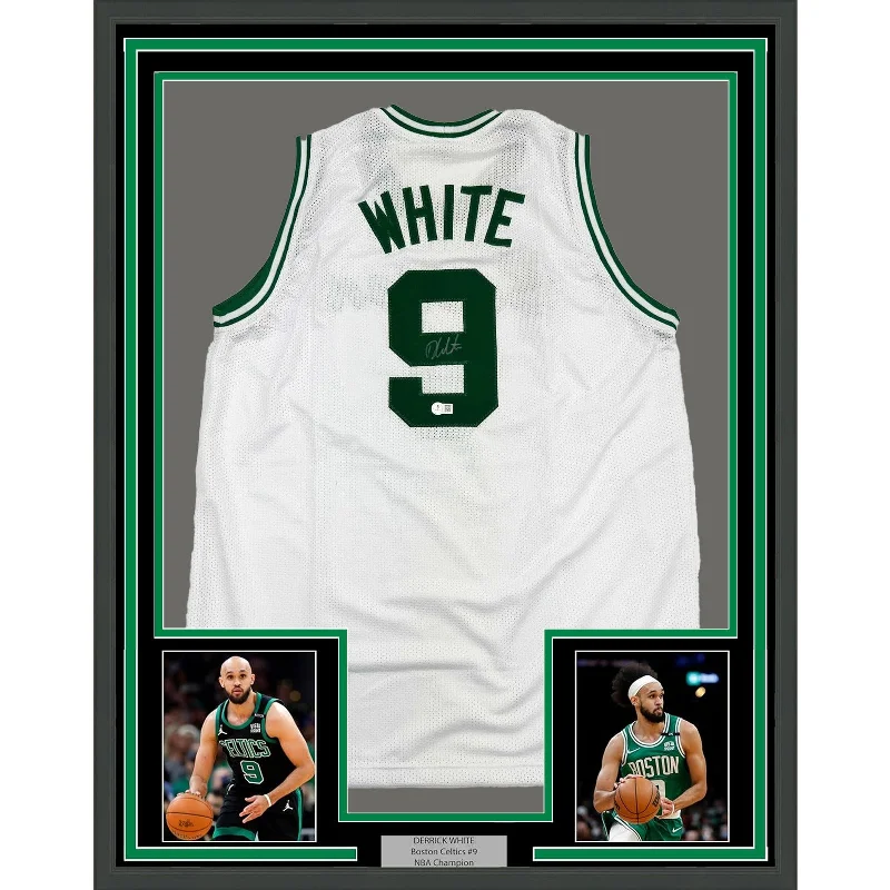 Framed Autographed/Signed Derrick White 35x39 Boston White Jersey BAS COA