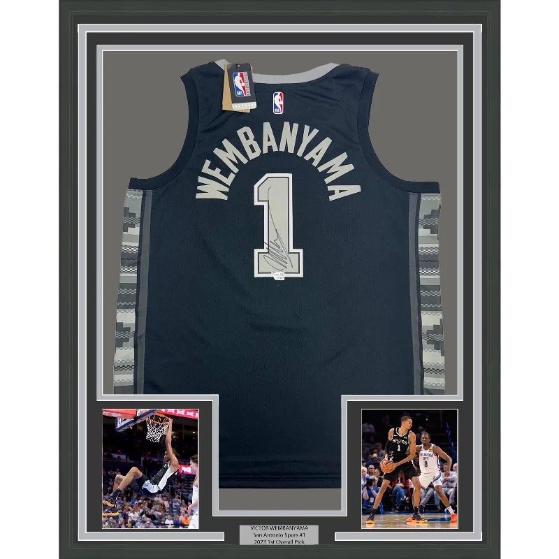 Framed Autographed/Signed Victor Wembanyama 35x39 Swingman Jersey Fanatics COA