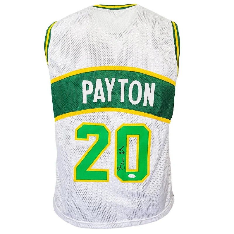 Gary Payton Signed Seattle White Basketball Jersey (JSA)