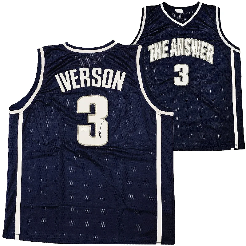 Georgetown Hoyas Allen Iverson Autographed Blue Jersey JSA Stock #215711