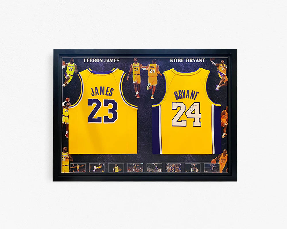 BASKETBALL-LeBron x Kobe Dual Signed Facimile Jerseys FRAMED