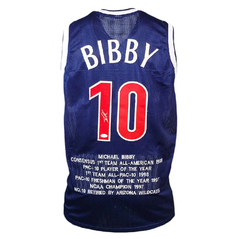 Mike Bibby Signed Arizona College Blue Stat Basketball Jersey (JSA)