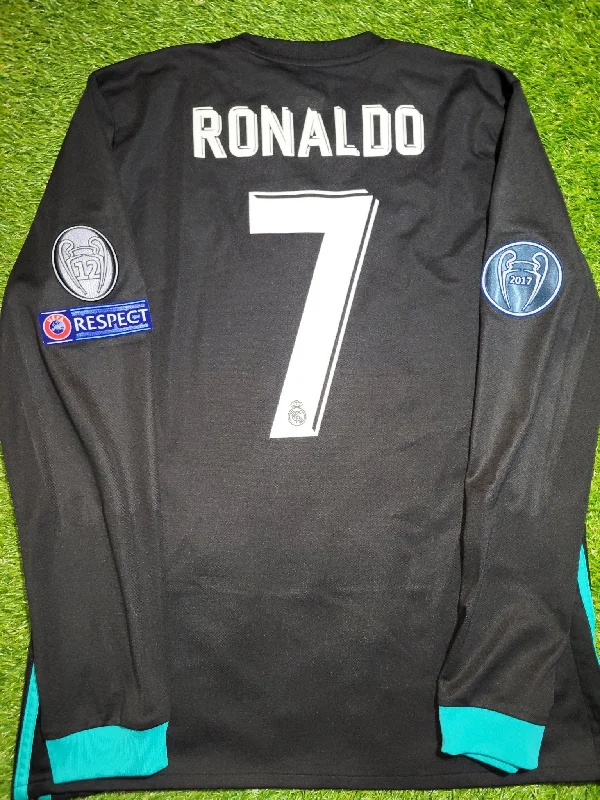 Cristiano Ronaldo Real Madrid 2017 2018 UEFA Long Sleeve Away Soccer Jersey Shirt M SKU# B31088