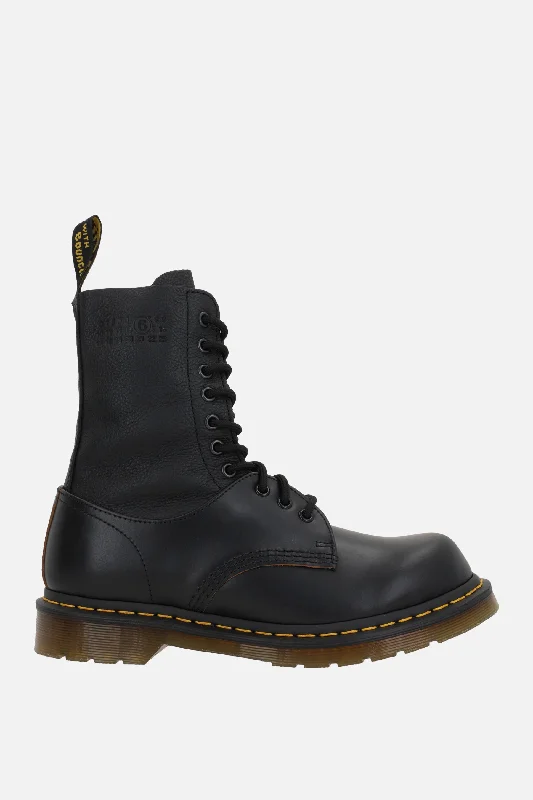 1490 Twist MM6 smooth and grainy leather combat boots