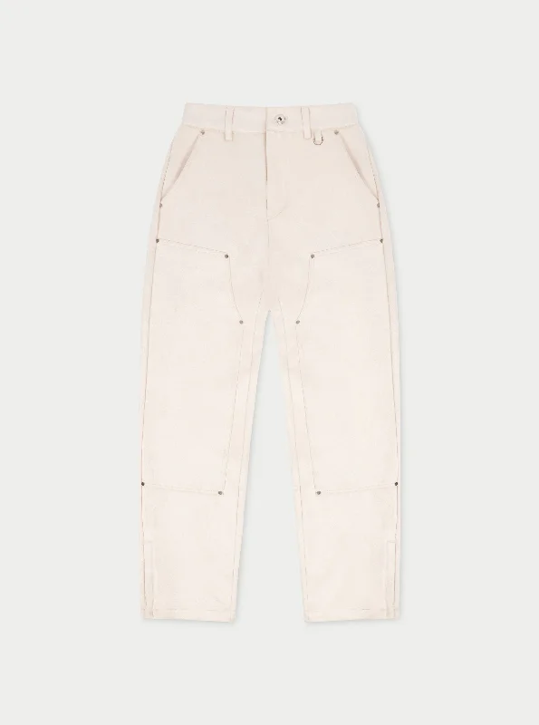 SUEDE CARPENTER STRAIGHT LEG TROUSERS - BEIGE