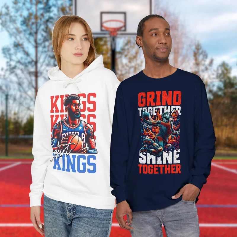 Super Pack of 2 Unisex Long Sleeve T-shirt + Lightweight Hooded Sweatshirt 100% Cotton in High Definition - Basketball